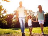 Family taking a walk in nature in a beautiful park