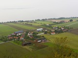 aerial view of small village among fields